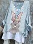 Women Easter (rabbit) Long Sleeve Tee T-shirt V Neck Vintage Spring/Fall Top