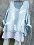 Women Animal Long Sleeve Tee T-shirt V Neck Vintage Spring/Fall Top