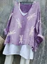 Women Animal Long Sleeve Tee T-shirt V Neck Vintage Spring/Fall Top
