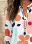 Women Floral Half Sleeve Blouse Summer Shawl Collar Daily Casual Top