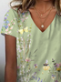 Women Floral Short Sleeve Tee T-shirt V Neck Printing Casual Summer Graphic Tee Top