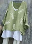 Women Animal Long Sleeve Tee T-shirt V Neck Vintage Spring/Fall Top