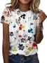 Women Floral Short Sleeve Tee T-shirt Crew Neck Casual Summer Top