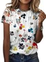 Women Floral Short Sleeve Tee T-shirt Crew Neck Casual Summer Top