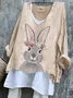 Women Easter (rabbit) Long Sleeve Tee T-shirt V Neck Vintage Spring/Fall Top