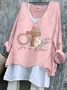 Women Easter (rabbit) Long Sleeve Tee T-shirt V Neck Vintage Spring/Fall Top