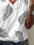 Women Feather Short Sleeve Tee T-shirt V Neck Printing Casual Summer Graphic Tee Top