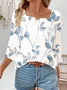 Women Floral Three Quarter Sleeve Blouse Spring/Fall Printing Notched Daily Casual Top