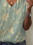 Women Floral Short Sleeve Tee T-shirt V Neck Printing Casual Summer Graphic Tee Top