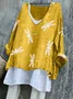 Women Animal Long Sleeve Tee T-shirt V Neck Vintage Spring/Fall Top