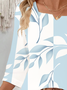 Women Floral Three Quarter Sleeve Blouse Spring/Fall Printing Notched Daily Casual Top