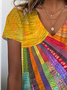 Women Hippie Short Sleeve Tee T-shirt V Neck Printing Casual Summer Graphic Tee Top