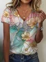 Women Floral Short Sleeve Tee T-shirt V Neck Printing Casual Summer Graphic Tee Top