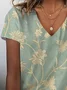 Women Floral Short Sleeve Tee T-shirt V Neck Printing Casual Summer Graphic Tee Top