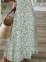 Women Floral Short Sleeve Summer Printing Dress V Neck Daily Casual Maxi T-Shirt Dress X-Line Dress