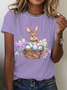 Women Easter (rabbit) Short Sleeve Tee T-shirt Crew Neck Casual Summer Top