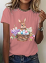 Women Easter (rabbit) Short Sleeve Tee T-shirt Crew Neck Casual Summer Top