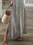 Women Abstract Short Sleeve Summer Dress V Neck Daily Casual Maxi T-Shirt Dress X-Line Dress