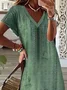 Women Floral Short Sleeve Summer Printing Dress V Neck Daily Casual Maxi T-Shirt Dress X-Line Dress