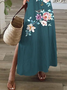 Women Floral Short Sleeve Summer Printing Dress V Neck Daily Casual Maxi T-Shirt Dress X-Line Dress
