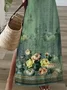 Women Floral Short Sleeve Summer Printing Dress V Neck Daily Casual Maxi T-Shirt Dress X-Line Dress
