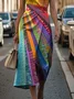 Women Hippie Sleeveless Summer Printing Dress Crew Neck Daily Vintage Maxi Shift Dress H-Line Dress