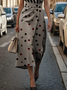 Women Geometric Sleeveless Summer Printing Dress Crew Neck Daily Vintage Maxi Shift Dress H-Line Dress