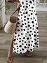 Women Polka Dots Short Sleeve Summer Printing Dress V Neck Daily Casual Maxi T-Shirt Dress X-Line Dress
