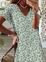 Women Floral Short Sleeve Summer Printing Dress V Neck Daily Casual Maxi T-Shirt Dress X-Line Dress