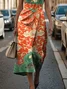 Women Floral Sleeveless Summer Printing Dress Crew Neck Daily Vintage Maxi Shift Dress H-Line Dress