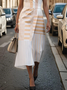 Women Striped Sleeveless Summer Printing Dress Crew Neck Daily Vintage Maxi Shift Dress H-Line Dress