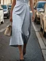 Women Striped Sleeveless Summer Printing Dress Crew Neck Formal Maxi Shift Dress H-Line Dress