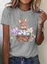 Women Easter (rabbit) Short Sleeve Tee T-shirt Crew Neck Casual Summer Top