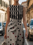 Women Geometric Sleeveless Summer Printing Dress Crew Neck Daily Vintage Maxi Shift Dress H-Line Dress