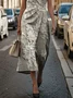 Women Floral Sleeveless Summer Printing Dress Crew Neck Daily Vintage Maxi Shift Dress H-Line Dress