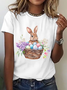 Women Easter (rabbit) Short Sleeve Tee T-shirt Crew Neck Casual Summer Top