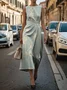 Women Floral Sleeveless Summer Printing Dress Crew Neck Daily Vintage Maxi Shift Dress H-Line Dress
