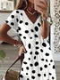 Women Polka Dots Short Sleeve Summer Printing Dress V Neck Daily Casual Maxi T-Shirt Dress X-Line Dress