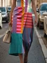 Women Striped Sleeveless Summer Printing Dress Crew Neck Daily Vintage Maxi Shift Dress H-Line Dress