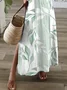 Women Floral Short Sleeve Summer Printing Dress V Neck Daily Casual Maxi T-Shirt Dress X-Line Dress