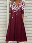 Women Floral Short Sleeve Summer Printing Dress V Neck Daily Casual Maxi Fit & Flare Dress H-Line Dress