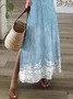 Women Floral Short Sleeve Summer Printing Dress V Neck Daily Casual Maxi T-Shirt Dress X-Line Dress