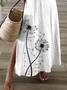 Women Floral Short Sleeve Summer Printing Dress V Neck Daily Casual Maxi T-Shirt Dress X-Line Dress