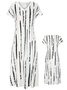 Women's Striped Short Sleeve Summer Printing Dress V Neck Daily Casual Maxi X-Line Dress