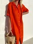Women's Plain Half Sleeve Summer Printing Dress Shirt Collar Daily Casual Maxi Shirt Dress H-Line Dress