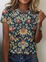 Women Floral Short Sleeve Tee T-shirt Crew Neck Casual Summer Top