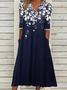 Women Floral Short Sleeve Summer Printing Dress V Neck Daily Casual Maxi Fit & Flare Dress H-Line Dress