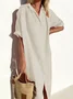 Women's Plain Half Sleeve Summer Printing Dress Shirt Collar Daily Casual Maxi Shirt Dress H-Line Dress