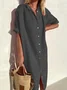Women's Plain Half Sleeve Summer Printing Dress Shirt Collar Daily Casual Maxi Shirt Dress H-Line Dress