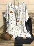 Women Floral Three Quarter Sleeve Tee T-shirt Crew Neck Vintage Spring/Fall Top